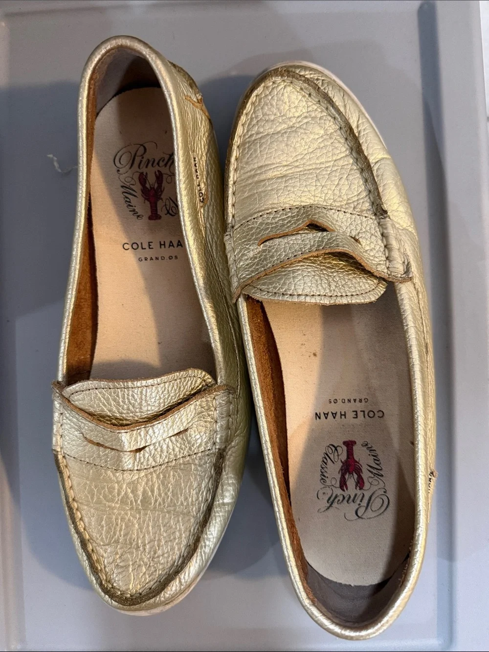 Cole Haan Gold Leather Penny Loafers